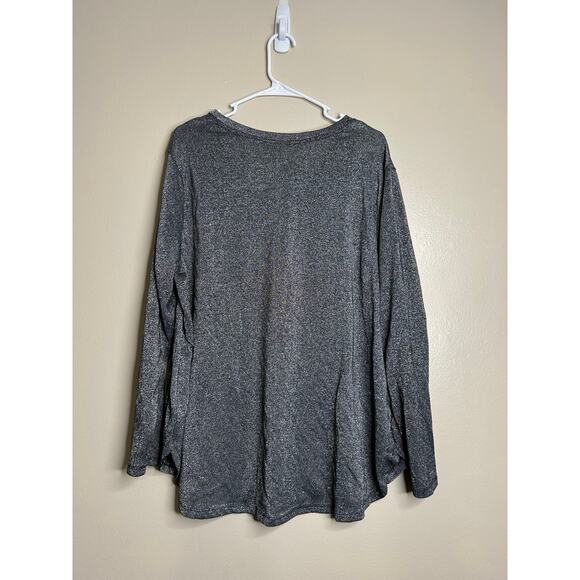 Women’s Size 3X (22W-24W) Faded Glory Black Silver Glitter Long Sleeve V-Neck - Picture 2 of 5